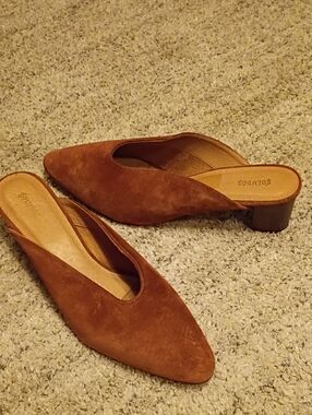 Soludos Suede Pointed-Toe Slip-On Mules in Rust Brown Size 11